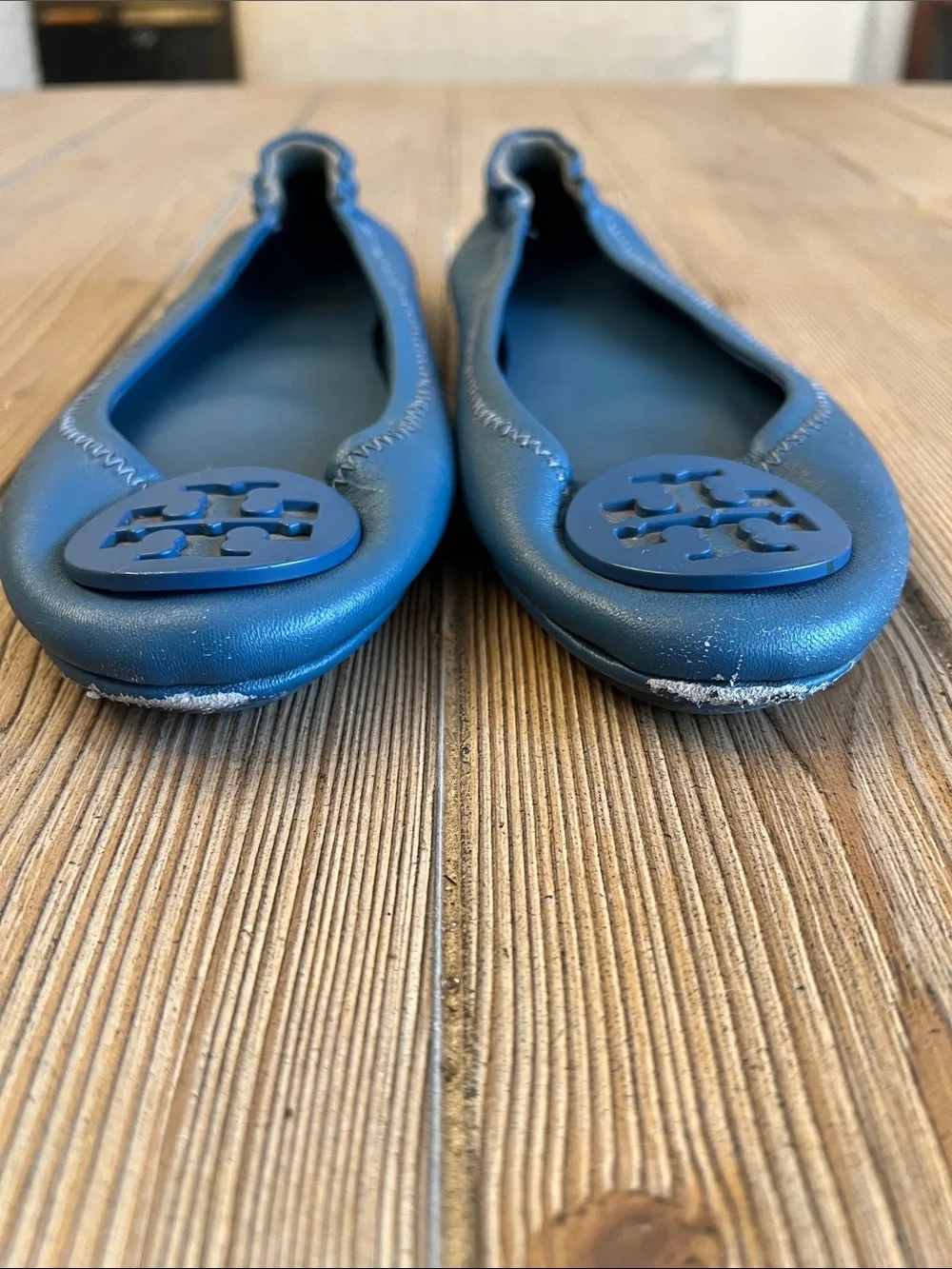 Tory Burch Teal Leather Icon Logo Ballet Flats